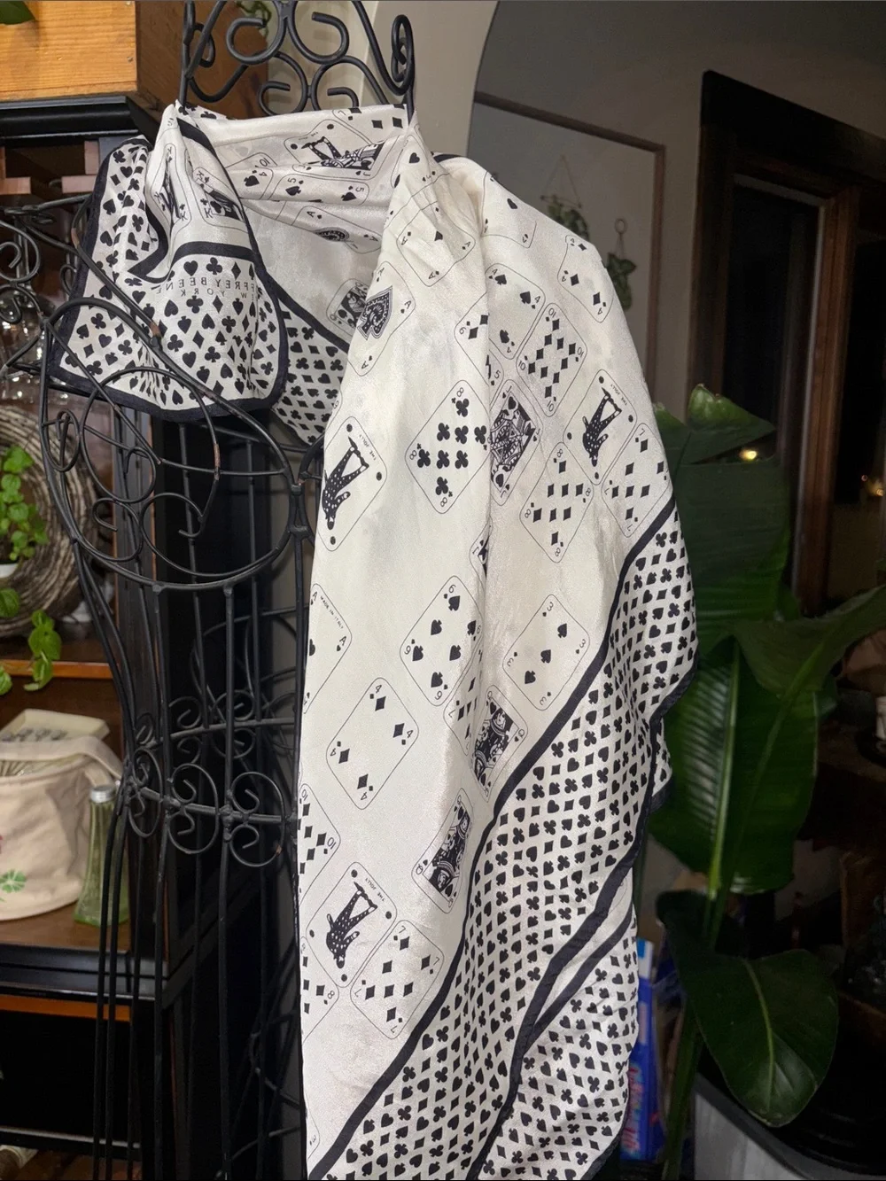 Geoffrey Beene Black and White Playing Card Silk Scarf